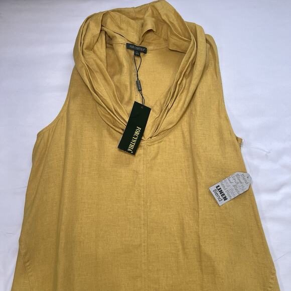 For Cynthia Dress Size L Mustard Yellow Sleeveless Linen Blend Hi-lo Cowl Neck - Picture 2 of 12